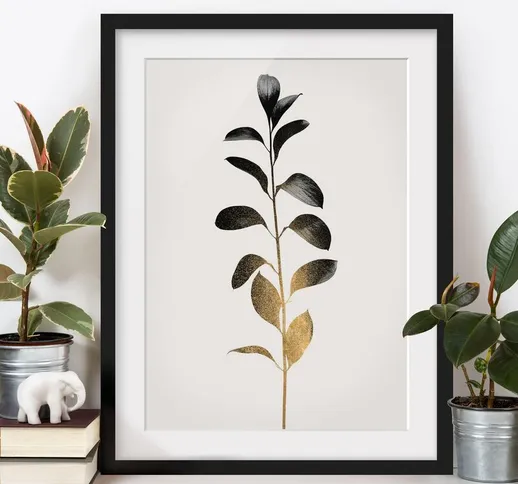 Poster con cornice - Mondo vegetale grafico - Oro e grigio Dimensione H×L: 40cm x 30cm, Co...