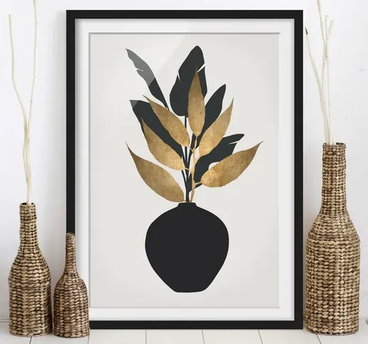 Poster con cornice - Mondo vegetale grafico - Oro e nero Dimensione H×L: 40cm x 30cm, Colo...