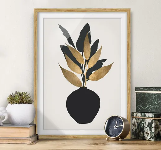 Poster con cornice - Mondo vegetale grafico - Oro e nero Dimensione H×L: 70cm x 50cm, Colo...