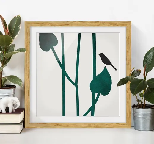 Poster con cornice - Mondo vegetale grafico - Uccellino su una foglia Dimensione H×L: 70cm...