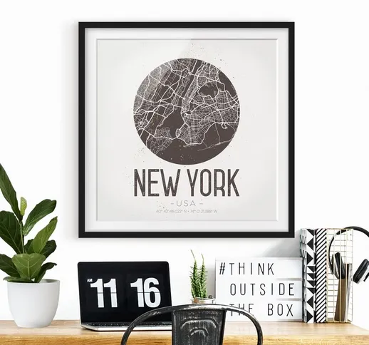 Poster con cornice - New York City Map - Retro Dimensione H×L: 20cm x 20cm, Colore cornice...