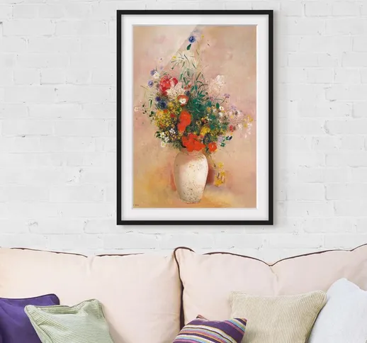 Poster con cornice - Odilon Redon - vaso con fiori (rosa sfondo color) Dimensione H×L: 70c...