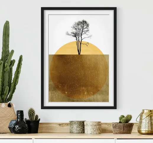 Poster con cornice - Sole dorato con albero Dimensione H×L: 70cm x 50cm, Colore cornice: N...