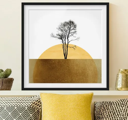 Poster con cornice - Sole dorato con albero Dimensione H×L: 50cm x 50cm, Colore cornice: N...