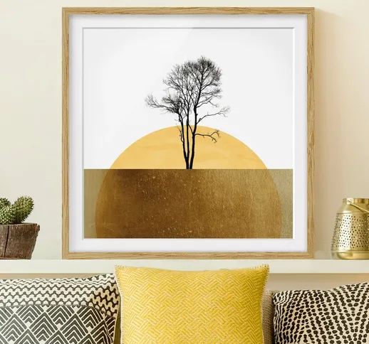 Poster con cornice - Sole dorato con albero Dimensione H×L: 70cm x 70cm, Colore cornice: R...