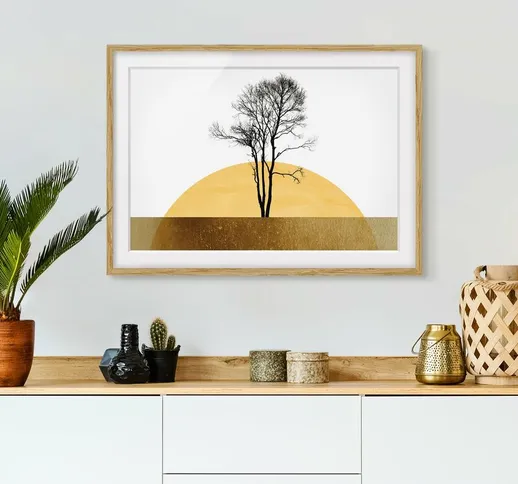 Poster con cornice - Sole dorato con albero Dimensione H×L: 50cm x 70cm, Colore cornice: R...
