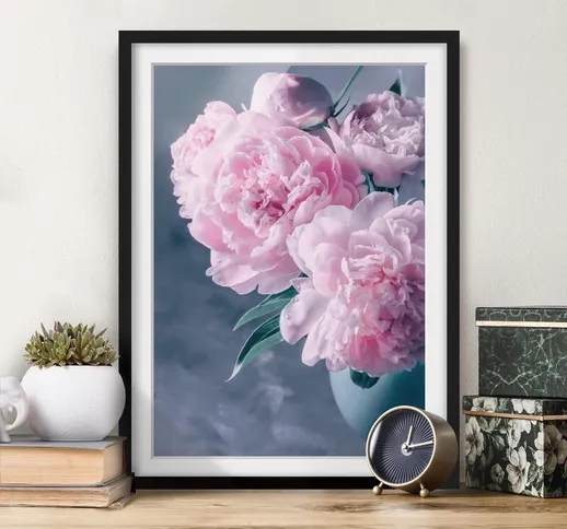 Poster con cornice - Vaso di peonie rosa Shabby Dimensione H×L: 100cm x 70cm, Colore corni...