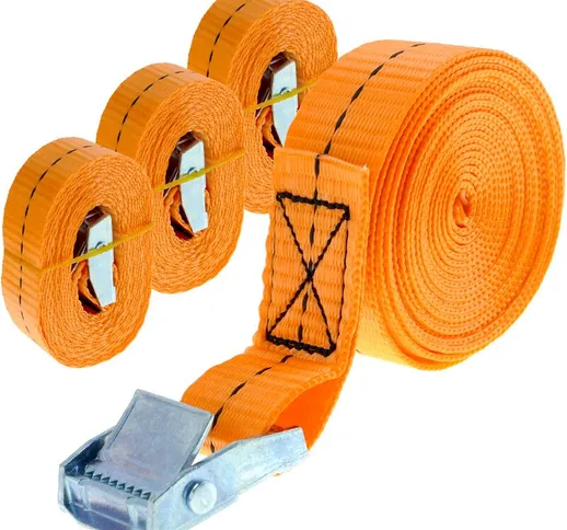 Cinghia di serraggio con fibbia 25 mm x 4 m 250 kg arancione (pacco 4) - Primematik