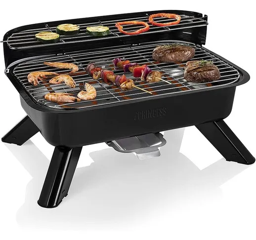 Lgvshopping - Barbecue Ibrido Elettrico 2000W e a Carbone con Termostato e Paravento BBQ