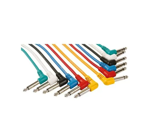 Patch cable set - jack 6.35 mm male 90° to jack 6.35 mm male 90° - mono - 1 m - 6 pcs - Hq...
