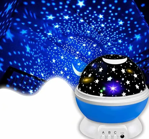 Proiettore di stelle per bambini, girevole a 360 gradi, lampada da tavolo a 4 LED 17 color...