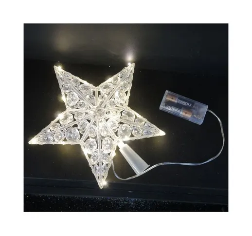 Preqù - Puntale Luminoso con Gemme 20 Nano led Luce Fissa Calda a Batteria 22 cm