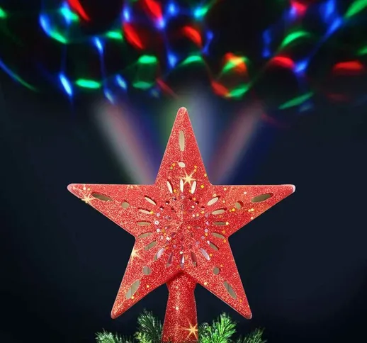 Puntale Proiettore led Albero di Natale Forma Stella Rosso Effetti di Luce rgb