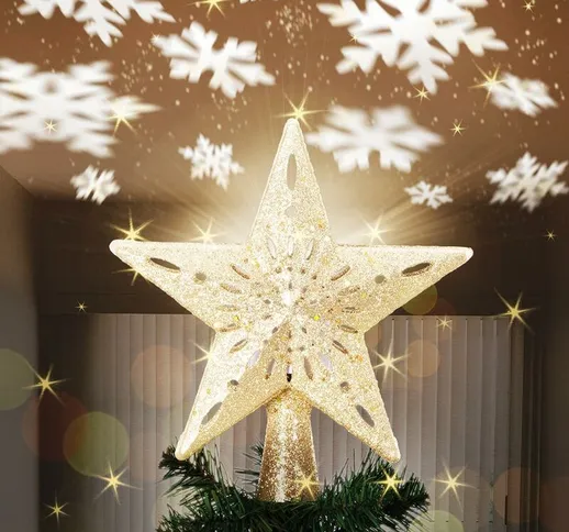 Puntale Proiettore led per Albero di Natale Forma Stella Gold Gioco di Luce