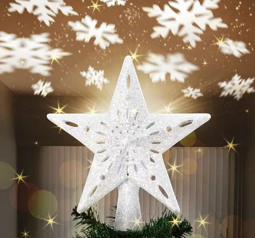 Puntale Proiettore LED per Albero di Natale Forma Stella Silver Gioco di Luce