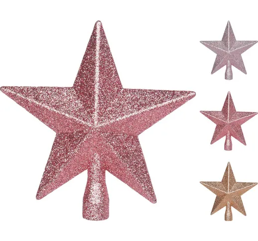 1 Puntale Stella Rosa Glitter 19Cm Assortito Natale Addobbi Albero