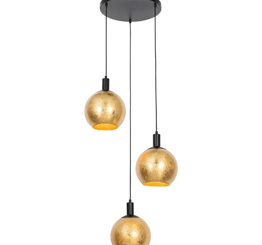  Lampada a sospensione bert - Design - Vetro,Acciaio - Oro/Ottone/Nero - Tondo Max. 3 x Wa...