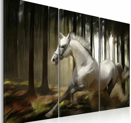 Quadro - Cavallo bianco tra gli alberi - 120x80