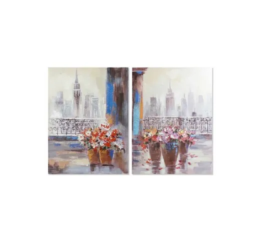 Quadro New York Fiori Multicolore (2 pcs) (90 x 3 x 120 cm) - Dkd Home Decor