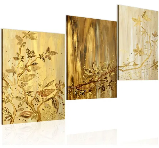 Quadro dipinto a mano acrilico su tela - Foglie d'oro | 120x60