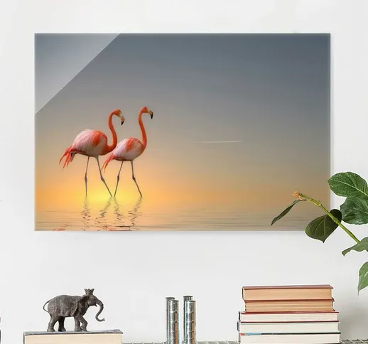 Quadro in vetro - Flamingo Love - Orizzontale 2:3 Dimensione H×L: 80cm x 120cm