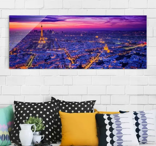 Quadro in vetro - Parigi di notte - Panoramico Dimensione H×L: 30cm x 80cm