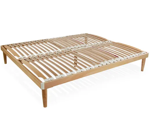Rete letto in legno 140x190 h 54 cm Singola 26 doghe basculanti in Faggio 100% - Qualydorm