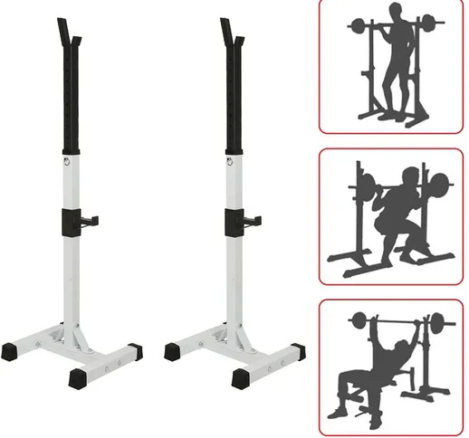 Rack squat bilanciere multifunzionale, regolabile in altezza, tipo diviso, Bianco e nero