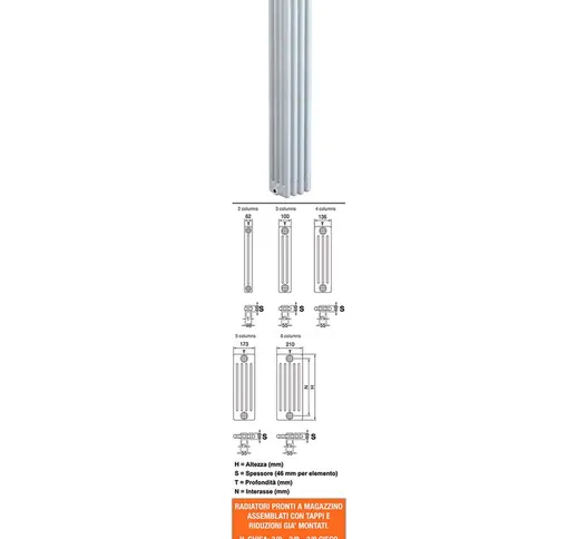 Radiatore tubolare verniciato bianco 3 colonne h666 interasse 600 alluminio misura: 14 ele...