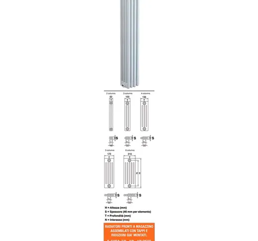 Radiatore tubolare verniciato bianco 4 colonne h885 interasse 819 ghisa misura: 14 element...