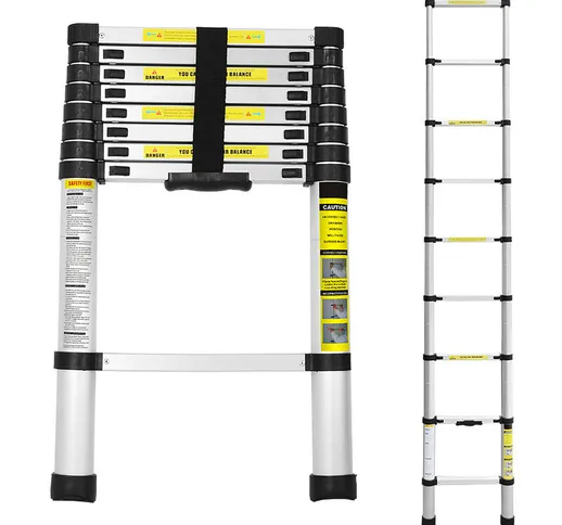 Scala telescopica ad estensione fino a 150 kg Stabile scala a pioli in alluminio 2,6 m - 1...