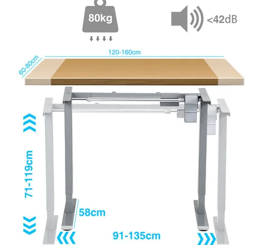 Scrivania regolabile in altezza elettricamente telescopica fino a 80kg, grigia - Grigio -...