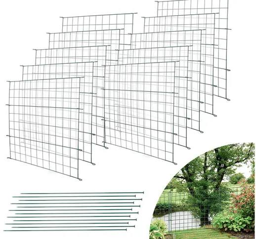 Set di 10 recinzioni da giardino in metallo con 22 elementi di recinzione diritti - Vert -...