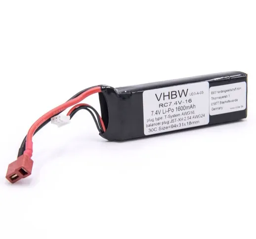 Vhbw - RC LiPo Batteria 7.4V 1600mAh Li-polimeri per una varietà di vetture da corsa, elic...