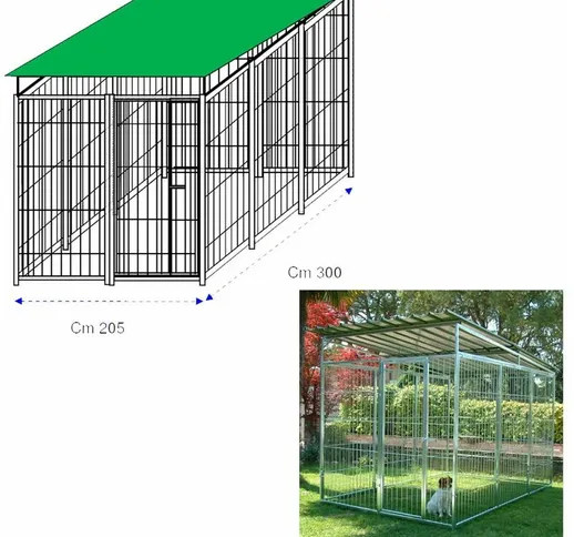 Box per cani con copertura recinto in rete con zincatura elettrolitica dimensioni 300 x 20...