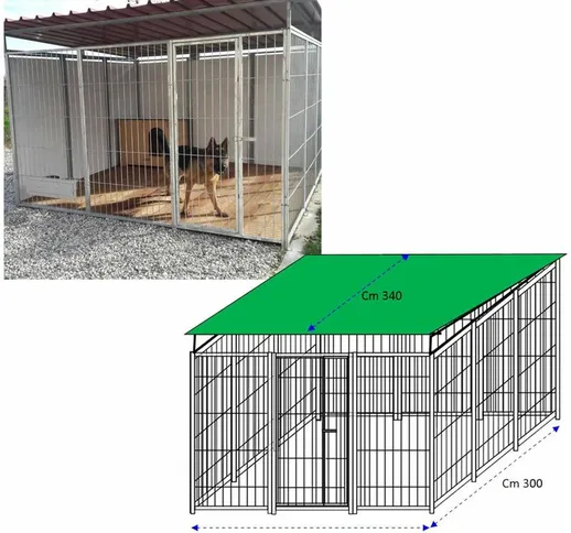 Box per cani con copertura recinto in rete con zincatura elettrolitica dimensioni 300 x 30...