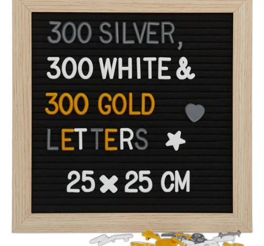 Letter Board, 25 x 25 cm, Legno MDF, 900 Simboli, Lettere, Lavagnetta Rétro, Lavagna Scrit...