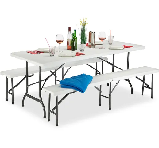 Relaxdays - Set Chiosco Tavolo Panche ribaltabili, 3 pezzi Arredo Giardino, monocolore, H...