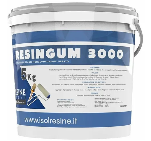 Resingum 3000 - resina impermeabilizzante monocomponente fibrato all'acqua pronto all'uso...