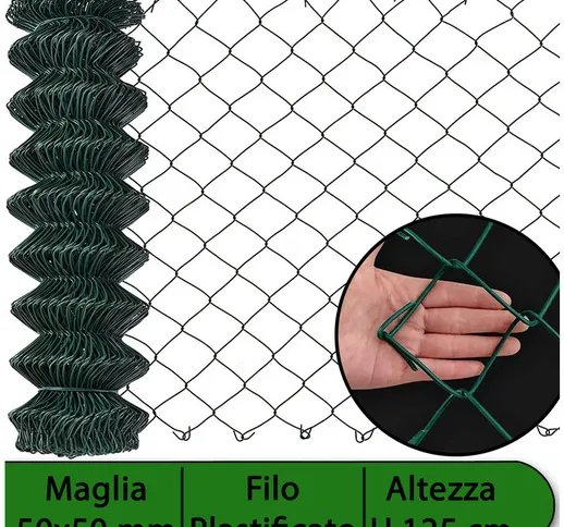 1PZ rete per recinzione plastificata altezza h 125 cm maglia sciolta 50X50 mm filo ø 2,3 m...