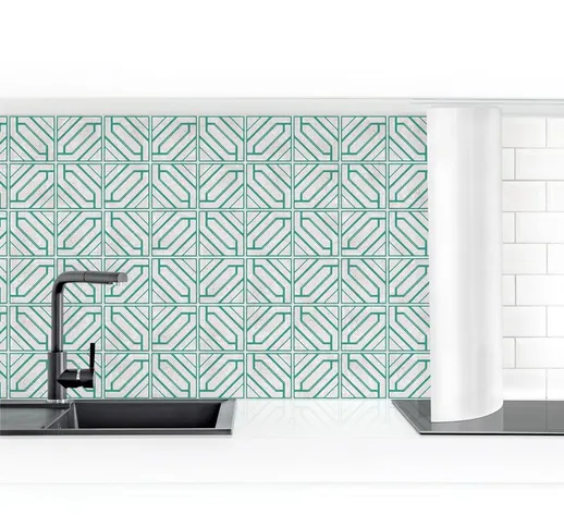 Rivestimento cucina - Tile Pattern Rhombuses Geometry Turquoise Dimensione H×L: 60cm x 150...