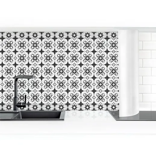 Rivestimento cucina - Geometric Tiles Micm x Flower Black Dimensione H×L: 80cm x 200cm Mat...