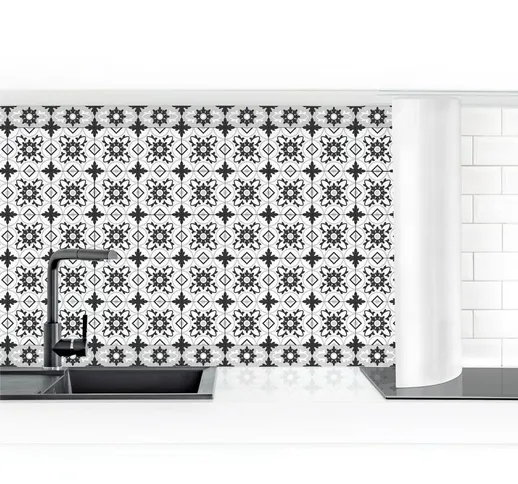 Rivestimento cucina - Geometric Tiles Micm x Flower Black Dimensione H×L: 80cm x 300cm Mat...