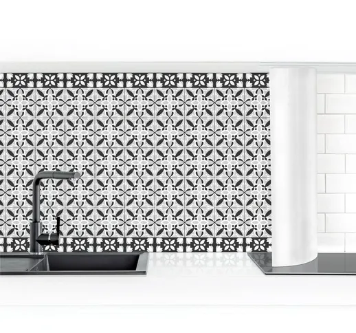 Rivestimento cucina - Geometric Tiles Micm x Flower Black Dimensione H×L: 80cm x 250cm Mat...