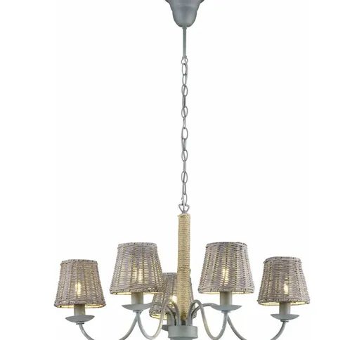 Rotin Lampadario 5Luci Rattan Grigio Ant.D.70 E14 | Pz