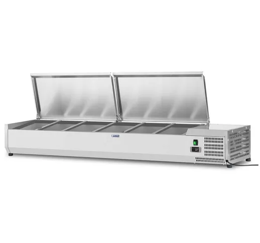 Vetrina Refrigerata 8 Contenitori Gn 1/3 180 X 39 Cm Coperchio Acciaio Inox 65 L - Argento