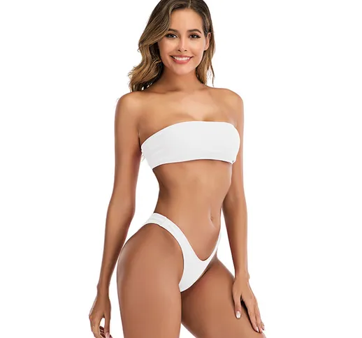 Bianco L codice bikini solido Bra torna scarico spaccato sexy costumi da bagno