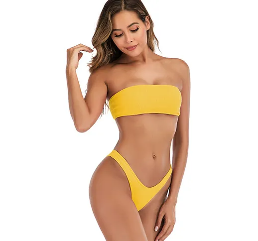 L codice costume da bagno spaccato giallo bikini sexy solida Bra indietro di scarico