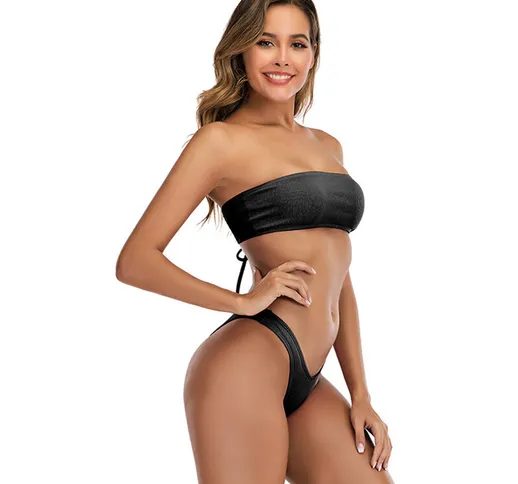 Nero S codice bikini Bra torna scarico diviso costumi da bagno sexy solido