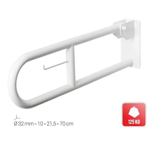 Metaform - Safe medium barra di appoggio ribaltabile in acciaio per bagno 70 cm, bianca